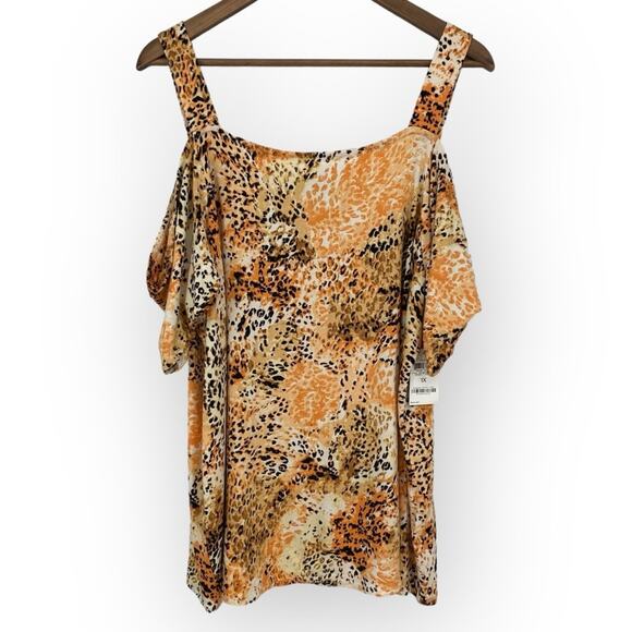 JM COLLECTION NWT Printed Short Sleeve Cold Shoulder Top Plus Size 1X Casual - Picture 1 of 6